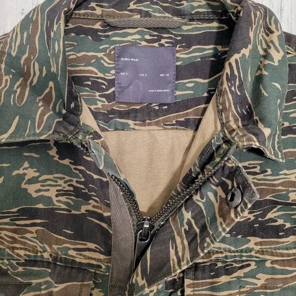 ZARA MAN Camo Denim Full Zip or Button Up Shirt Jacket Long Sleeve Men's S - Picture 4 of 15